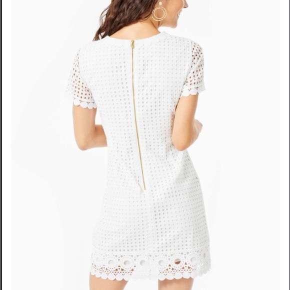 NWT Lilly Pulitzer Jennifer Shift Dress in Resort White Grid Eyelet - Picture 3 of 12